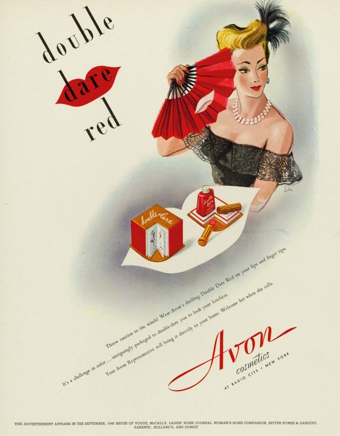 Publicité dessinée à la main pour Doublement Rouge en 1946.