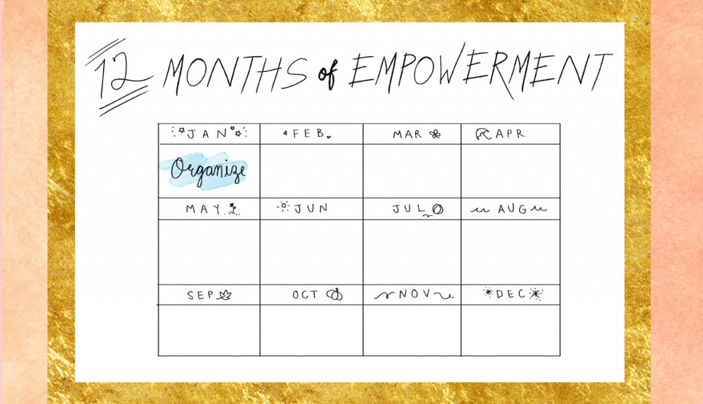 12 Months of Empowerment Calendar with "Organize" written in the January box